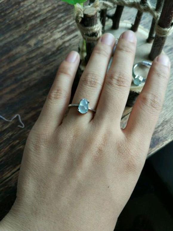 天然缅甸老坑翡翠a货戒银镶冰种糯种荧光葫芦蛋面戒指界面戒指