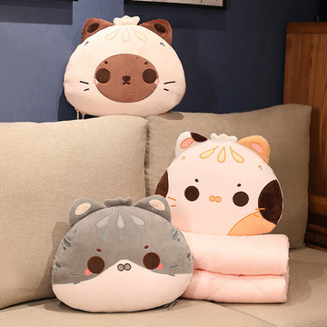 可爱包子喵抱枕被子两用办公室午睡空调被二合一汽车载靠垫靠枕