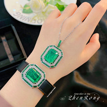 新款奢华精工带棉祖母绿吊坠项链 高端晶体绿钻手表腕带手链手环