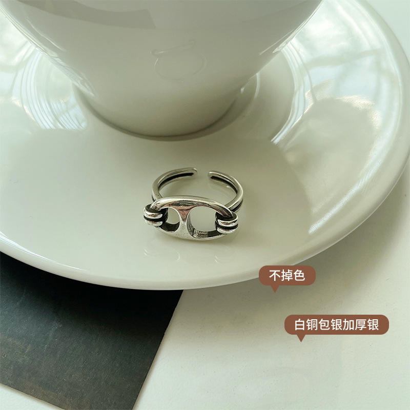 Zhiyun Pig Nose 925 Silver Ring Female Ins Style Personality Hand Jewelry Trendy Open Ring Non-Fading Niche Wholesale