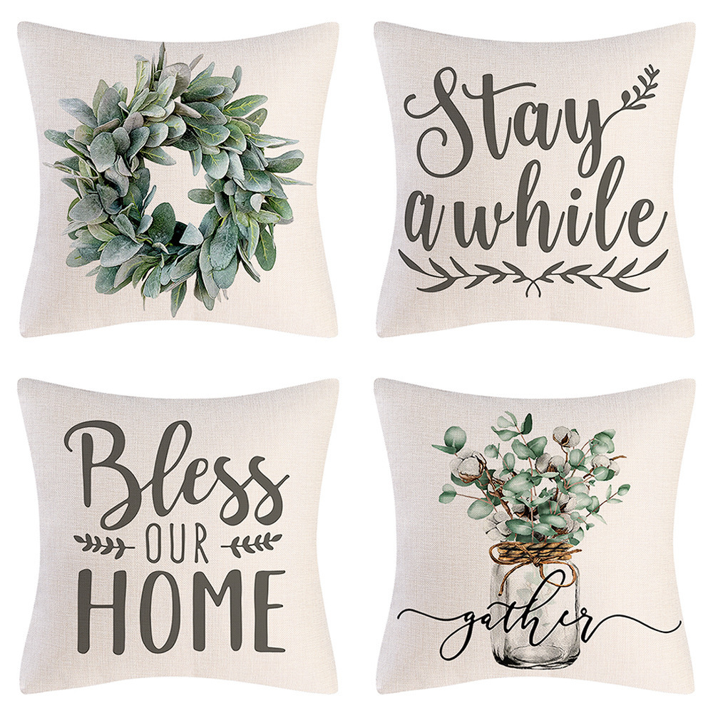 Cross-Border Home Decoration Cushion Spring Pillow Plant Garland Light Color Printing Amazon Outdoor Pillowcase Combination