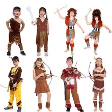 儿童万圣节服装cos男童女童演出土著野人印第安酋长非洲土著衣服