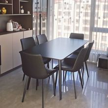 意式极简岩板餐桌家用小户型现代长方形组合黑色餐桌椅子全黑丿