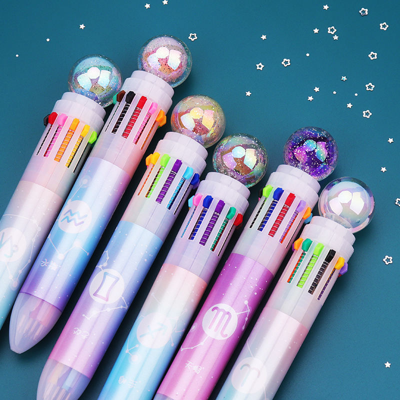 十色笔圆珠笔创意12星座12色按动学生彩色多色原子笔批发厂家直销