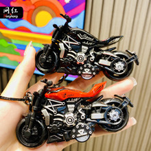 跨境合金复古摩托车回力哈雷摩托车钥匙扣模型小玩具车儿童玩具