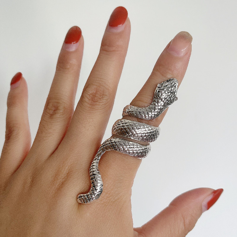 跨境戒指 欧美朋克风蛇形蛇纹指环戒指 复古蛇戒指金色银色ring