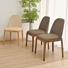SZ家用实木软包椅子耐用奶油餐桌椅家用北欧现代实木椅子现做八角