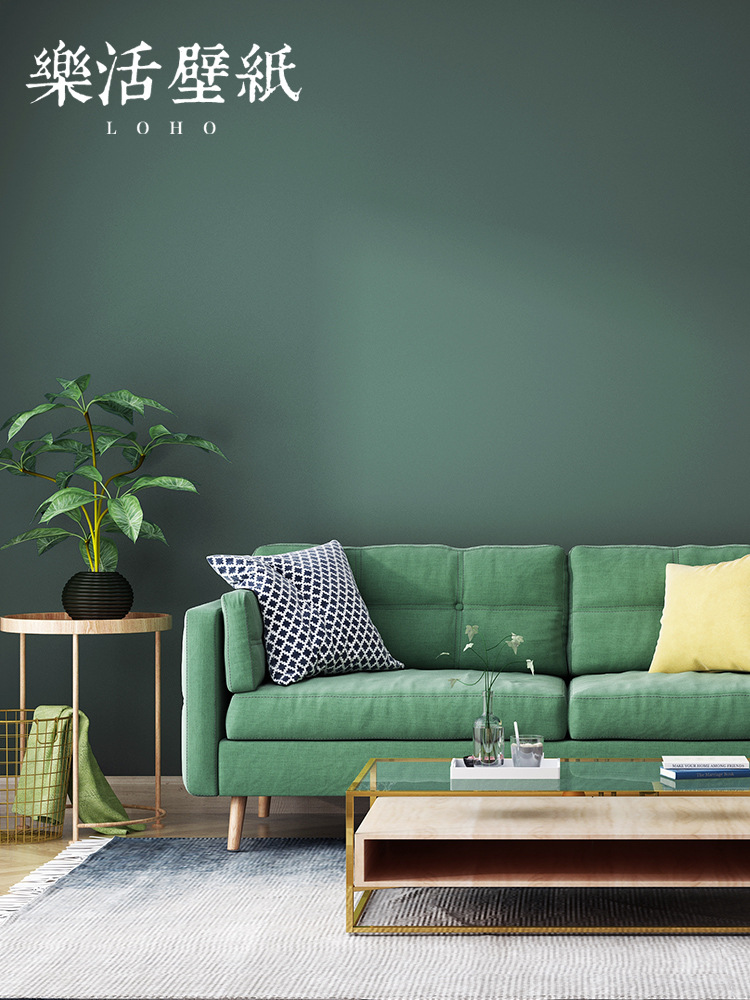 北欧纯色素色复古墨绿色墙纸ins风 客厅卧室无纺布壁纸背景墙