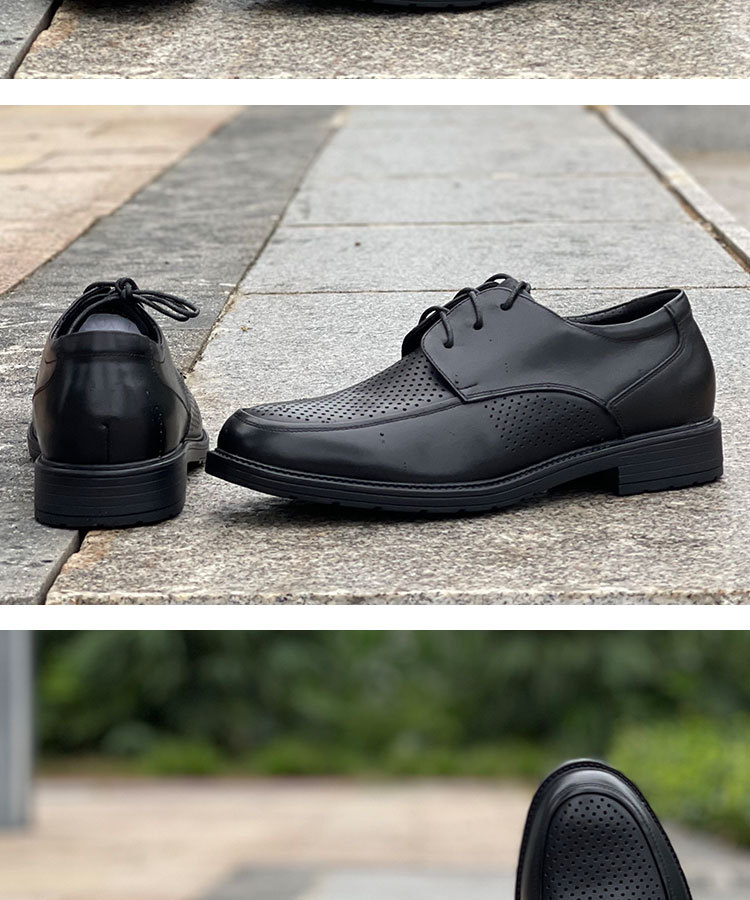 春秋商务正装黑皮鞋城市男单皮鞋公务员面试皮鞋网眼透气低帮皮鞋