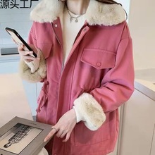 工装派克服外套女秋冬2024加绒加厚中长宽松抽绳韩版棉衣棉服外套