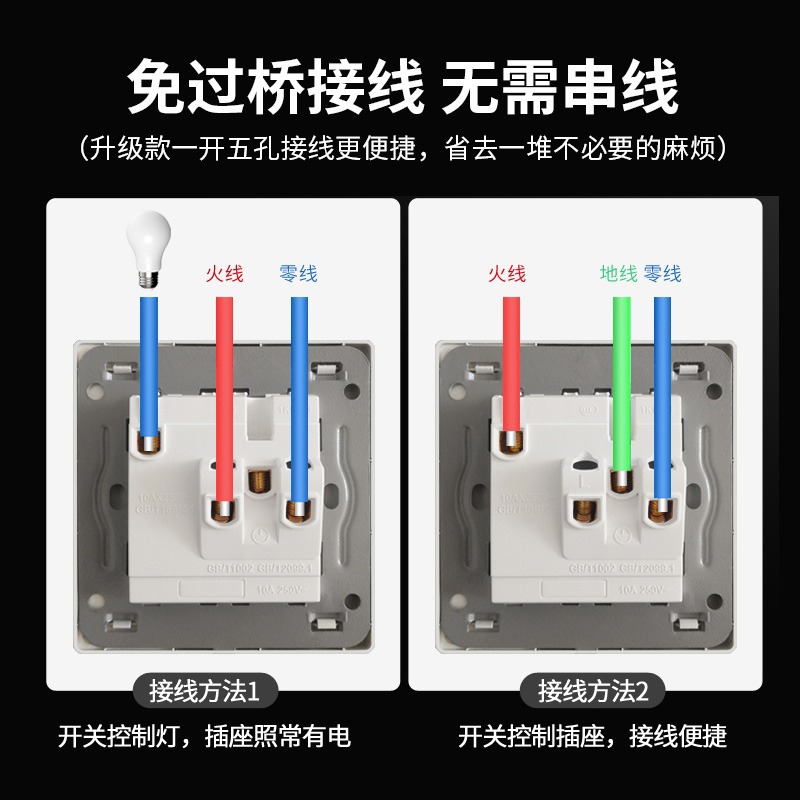 International Electrician 86 Type Large Board White Switch Socket 16A One-Open Five-Hole with USB Porous Household Double Control Panel