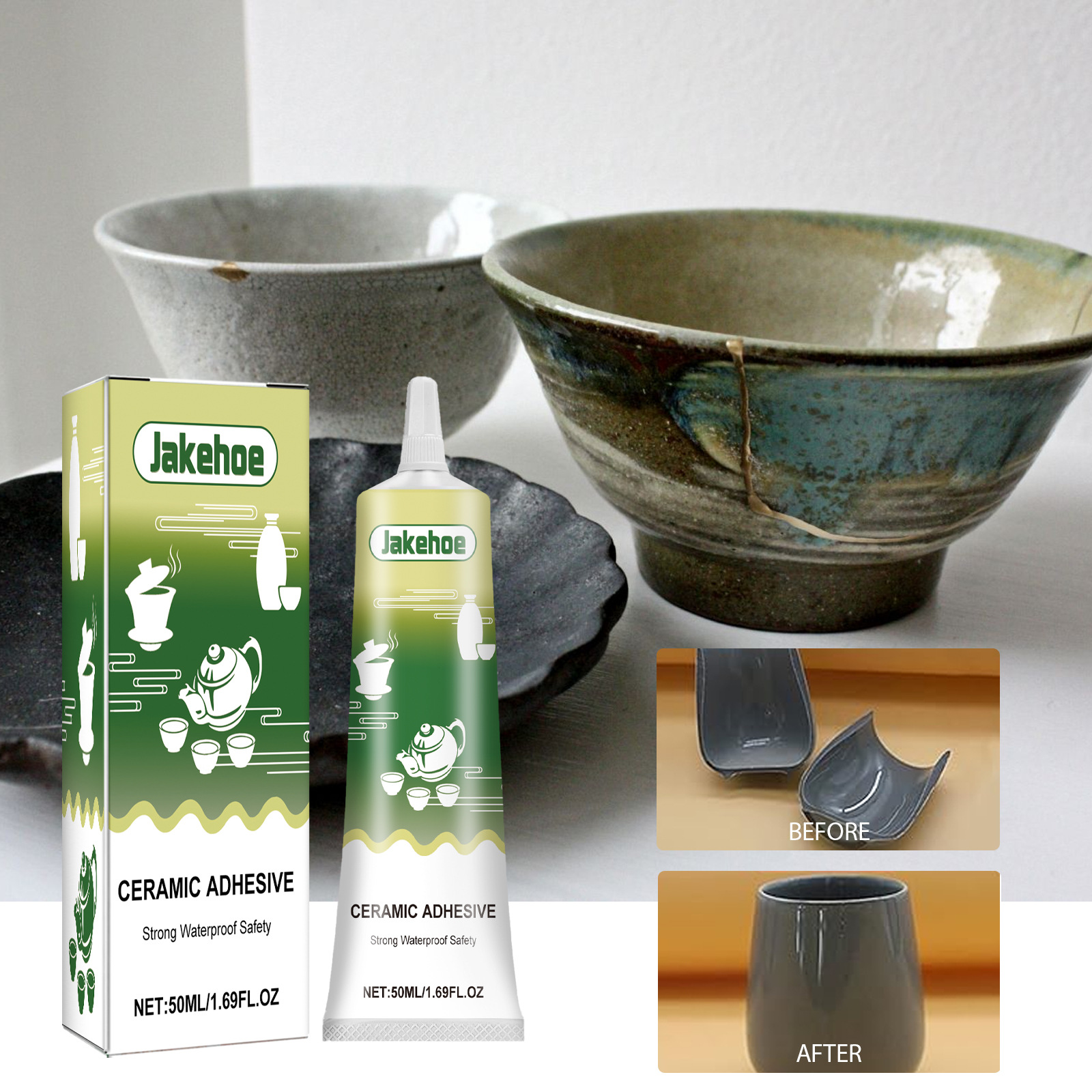 jakehoe 陶瓷粘合剂 家用瓷器紫砂壶杯子修补粘合裂缝多功能胶水