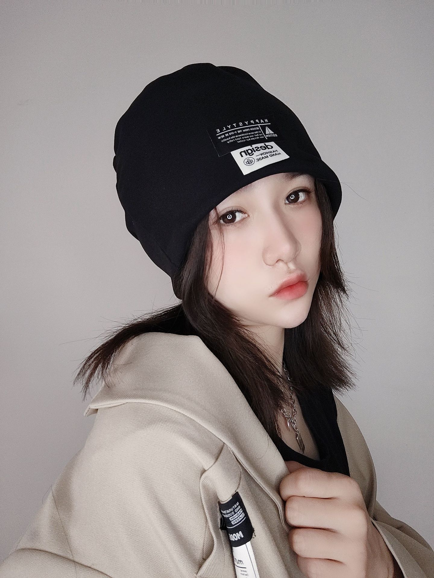 Rabbit Plush Adult Cap Autumn and Winter New Fashion Versatile Multi-Functional Scarf Twisted Hat Solid Color Printed Confinement Cap