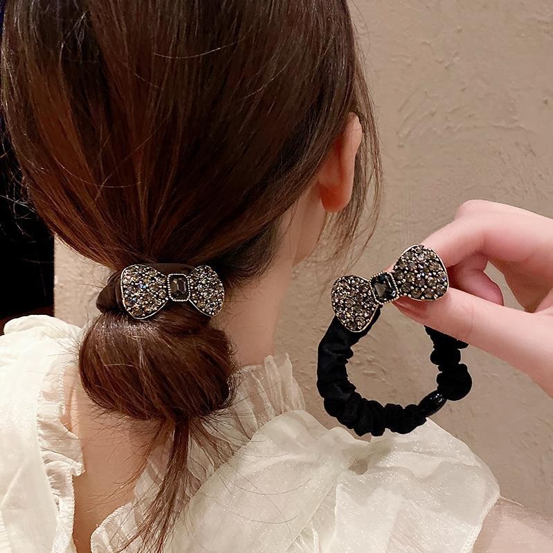 Korean Style Dongdaemun Retro Fashion Bowknot Crystal Full Diamond Hair Band Hair Rope French Large Intestine Ring Head Rope Rubber Band