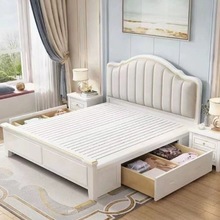 美式现代简约双人1.5米1.8主卧床白色儿童1.2米出租房软包实木床