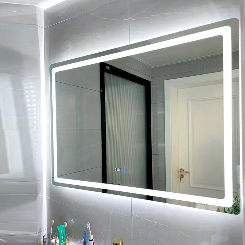 Toilet Led Bathroom Mirror Anti-Fog Bathroom Mirror Hotel Toilet Square Luminous Smart Mirror Wholesale