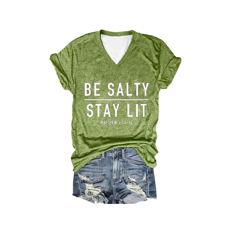 qh定 制 跨境外贸女装数码印花渐变扎染字母热款女士t恤仿棉t 图片