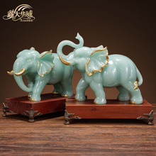 新中式玉石大象摆件一对吸水象家居客厅轻奢高端玄关乔迁新居礼品