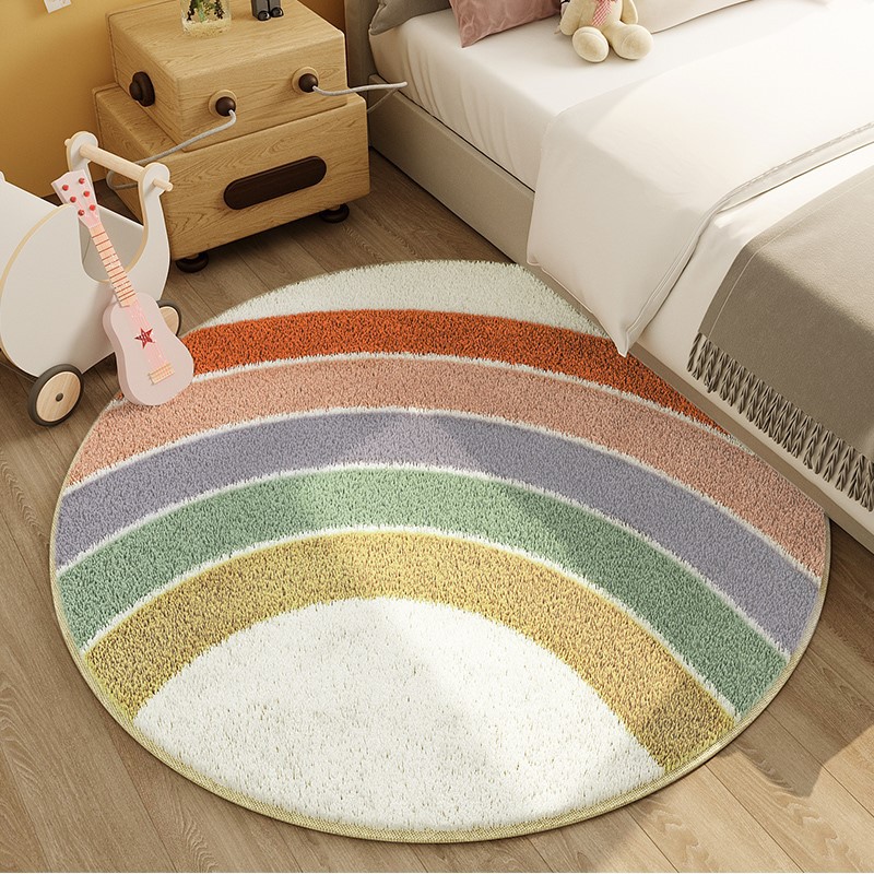 INS Style Rainbow Thickened Cashmere Carpet Children's Room round Study Table Carpet Cute Cartoon Household Carpet