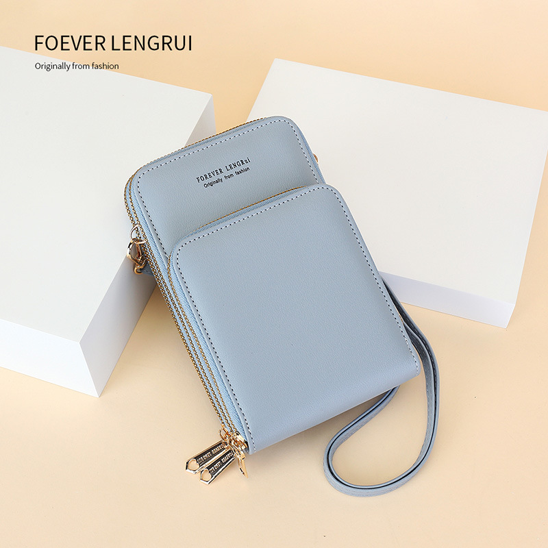 three-layer zipper vertical simple women‘s bag 2023 new crossbody multi-functional fashion shoulder bag mini bag mobile phone bag