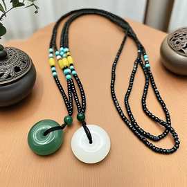 热销款仿绿松石配平安扣项链多彩玉石毛衣链挂件景区庙会直播爆款