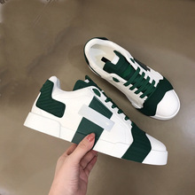 男鞋潮鞋24春季系带板鞋低帮百搭经典休闲鞋涂鸦韩版绿拼色运动鞋