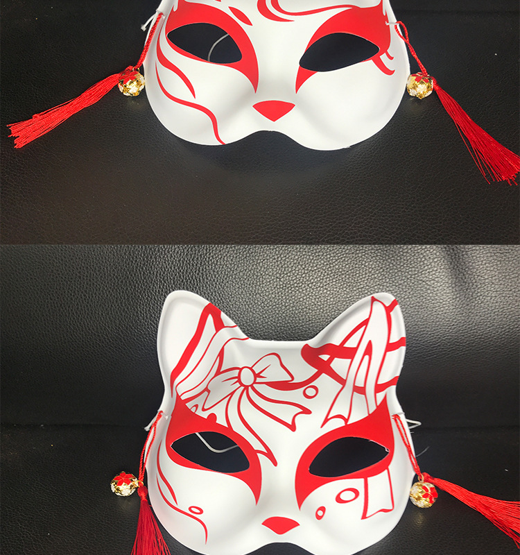 日式和风狐狸面具半脸女手绘化妆舞会古风面罩汉服抖音妖狐唐猫脸