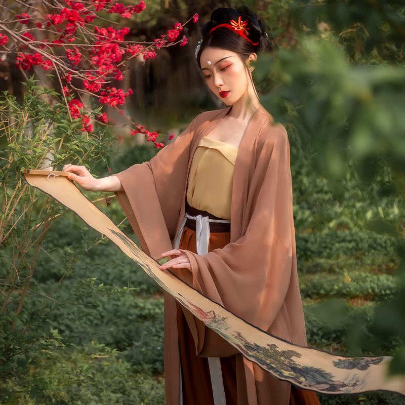【温雅】宋制汉服女原创齐腰一片式襦裙对襟长褙子春夏款
