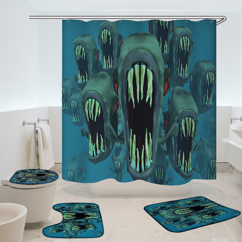 Underwater World Fish Bathroom Non-Slip Mat Toilet Mat Three-Piece Waterproof Bathroom Carpet Door Mat U-Shaped Mat