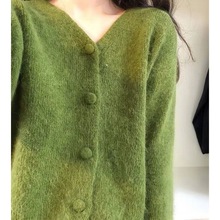绿色毛衣开衫女2023秋季新款慵懒复古软糯开衫针织外套小个子上衣