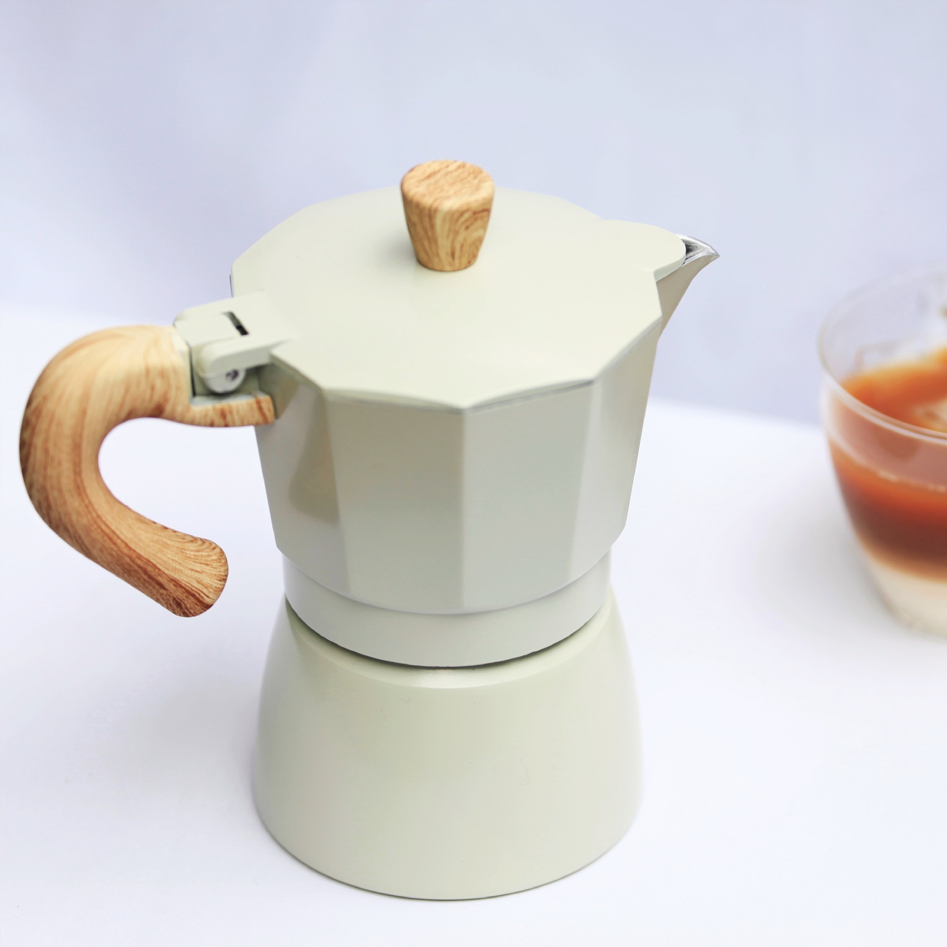 多色意式八角铝制摩卡壶 现代简约 户外便携 家用小型浓缩咖啡壶