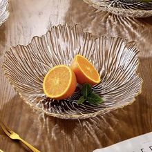 金边轻奢玻璃盘创意水果盘客厅日式零食盘子高颜值水晶法式沙拉盘