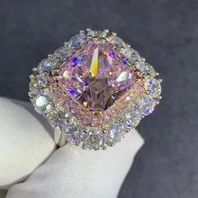 公主方钻石切割粉色高碳钻戒指8克拉主石镶嵌进口高碳钻VVS级别