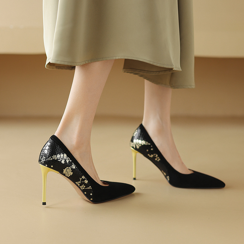 性感高跟鞋春夏季新款鞋子尖头细跟蛇纹正装宴会时装女鞋浅口单鞋