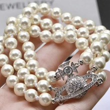 Vivienne西太后高版本 经典款轻奢超闪三层磁吸珍珠土星手链
