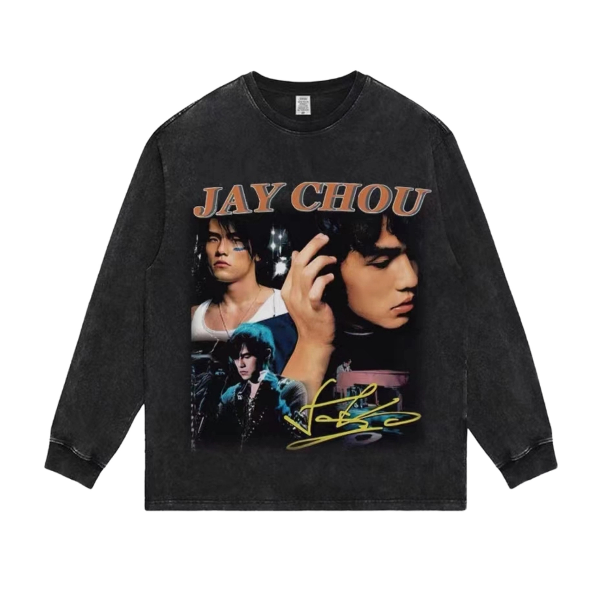 jaychou vintage流行美式复古重磅小领口周杰伦t恤水洗重磅上衣