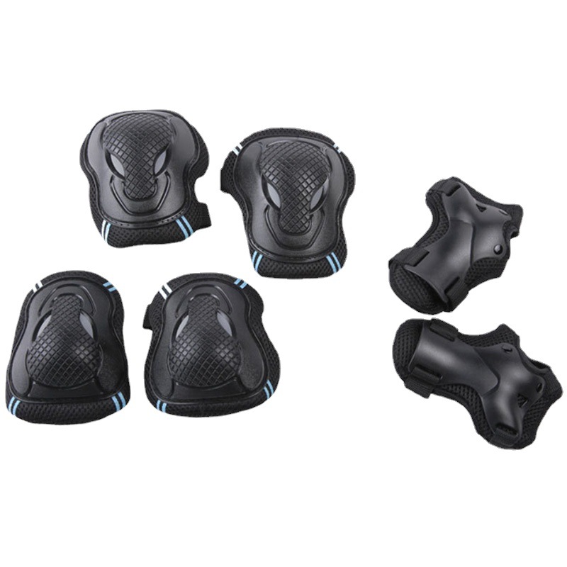 轮滑护具护膝护腕套装 成年人旱冰溜冰鞋黑红骑行护具六件套套装