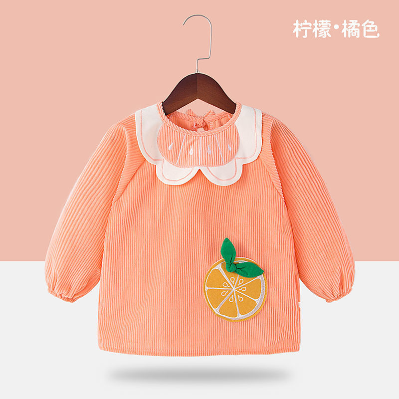 Children's Gown Baby Girl Autumn and Winter Long Sleeves Eating Apron Bib Corduroy Outer Wear Baby Bib Generation Hair