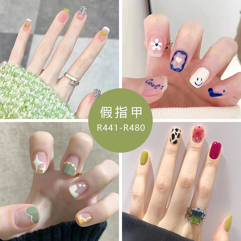 Summer New and Refreshing Nail Stickers Wearable Nail Sticker Finished Products Can Be Wholesale Light Luxury Waterproof Quality Is Good