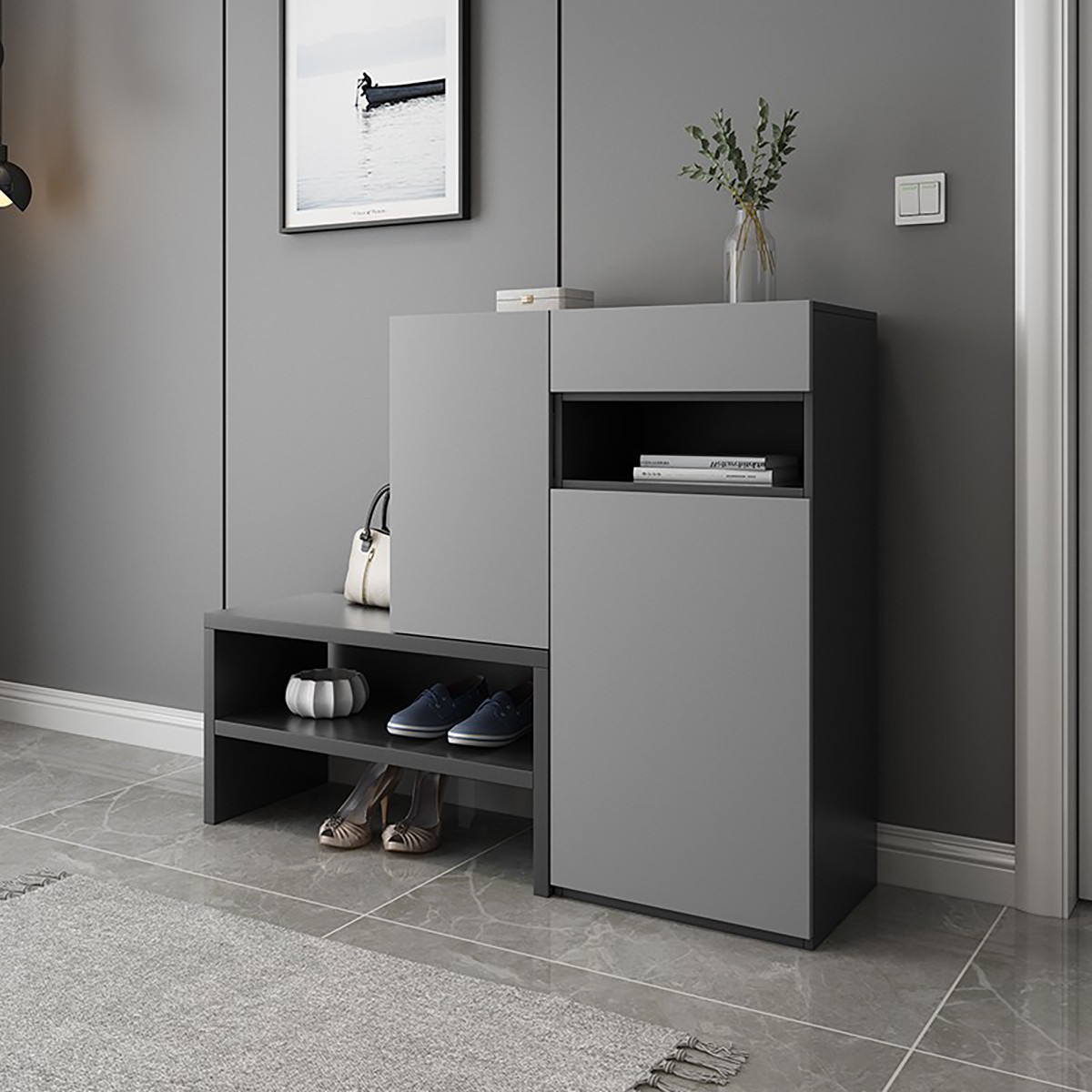 北欧简约家用门口转角玄关柜鞋柜一体 现代进门客厅收纳柜储物柜