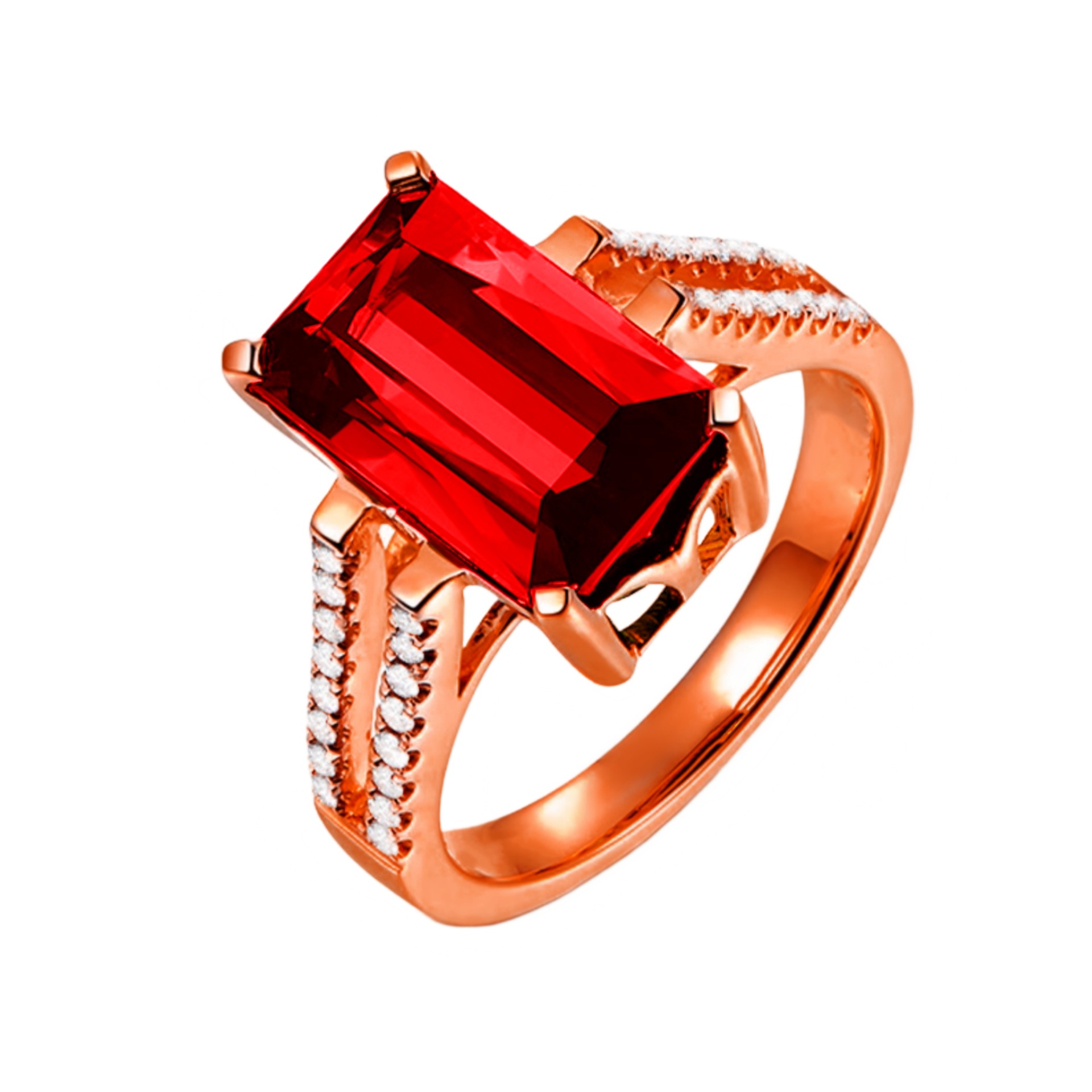 镀18k金红钻长方钻戒指 韩版开口10克拉红锆石钻碧玺戒指订婚钻戒