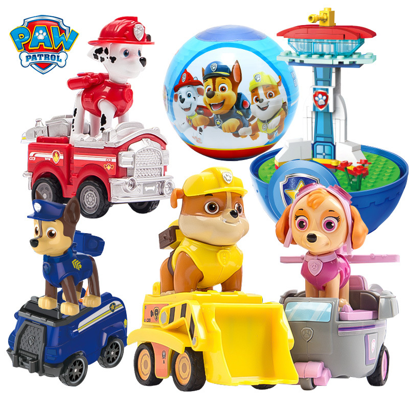 Genuine Paw Patrol Toys Pull Back Car Archie Dog Team Watchtower Headquarters Big Capsule Toy Assembled Building Blocks Children