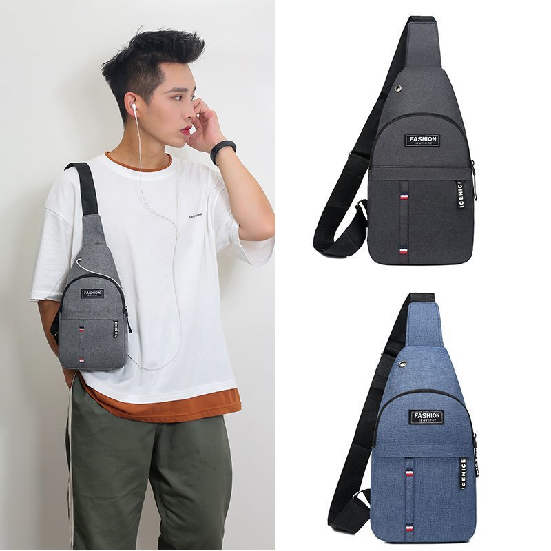 Chest Bag Men's Messenger Bag Canvas Shoulder Bag Men's Korean-Style Fashionable Crossbody Chest Pack Outdoor Sports and Casual Small Backpack