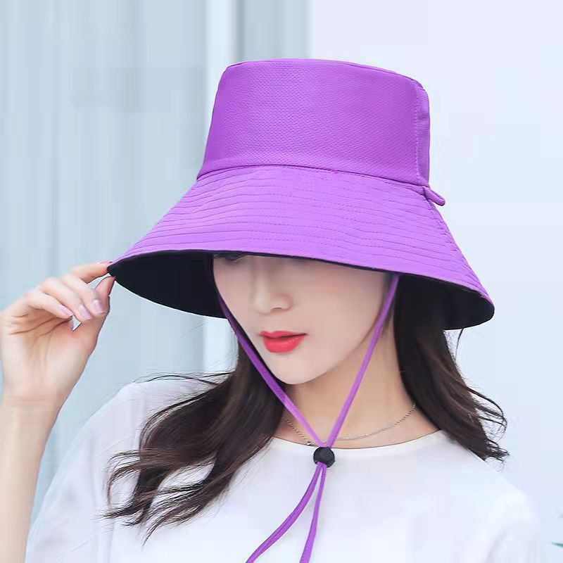 Bucket Hat Women's Summer Korean-Style Trendy Japanese Double-Sided Face Cover Ultraviolet-Proof Hat Big Brim Sun Hat Sun Hat