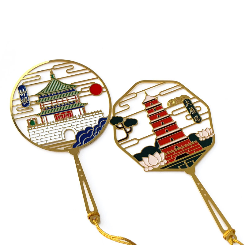 批发西安金属书签 陕西文创礼物钟楼兵马俑大雁塔黄铜烤漆送客户