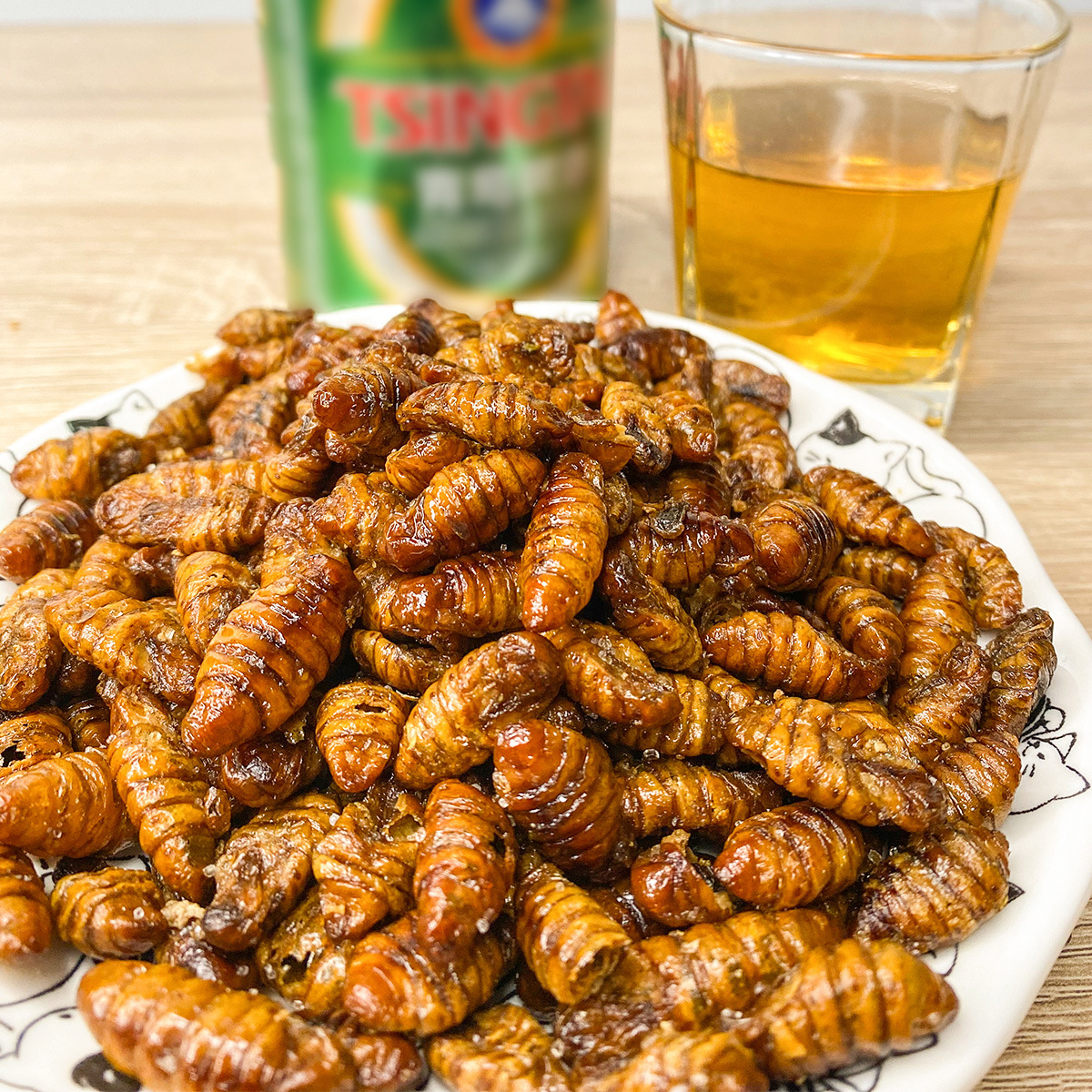 油炸香酥蚕蛹即食蝉蛹山东特产烧烤茧蛹子熟食零食五香麻辣蚂蚱