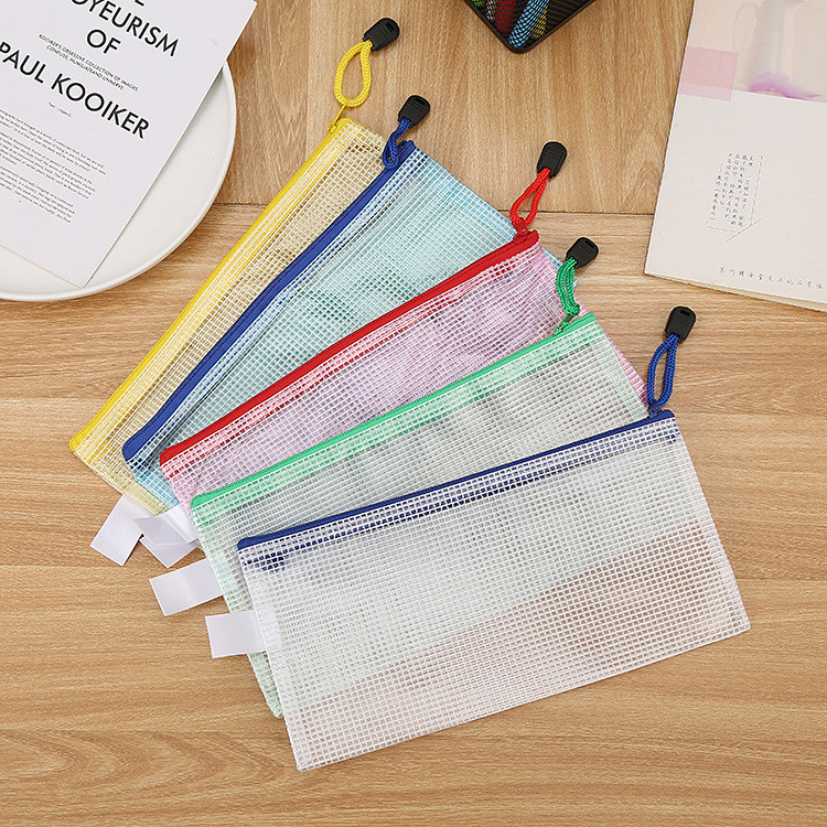 A4 Grid Zippered File Bag Creative Student Stationery Waterproof Pencil Case Office Transparent Information Bag Bill Storage Bag