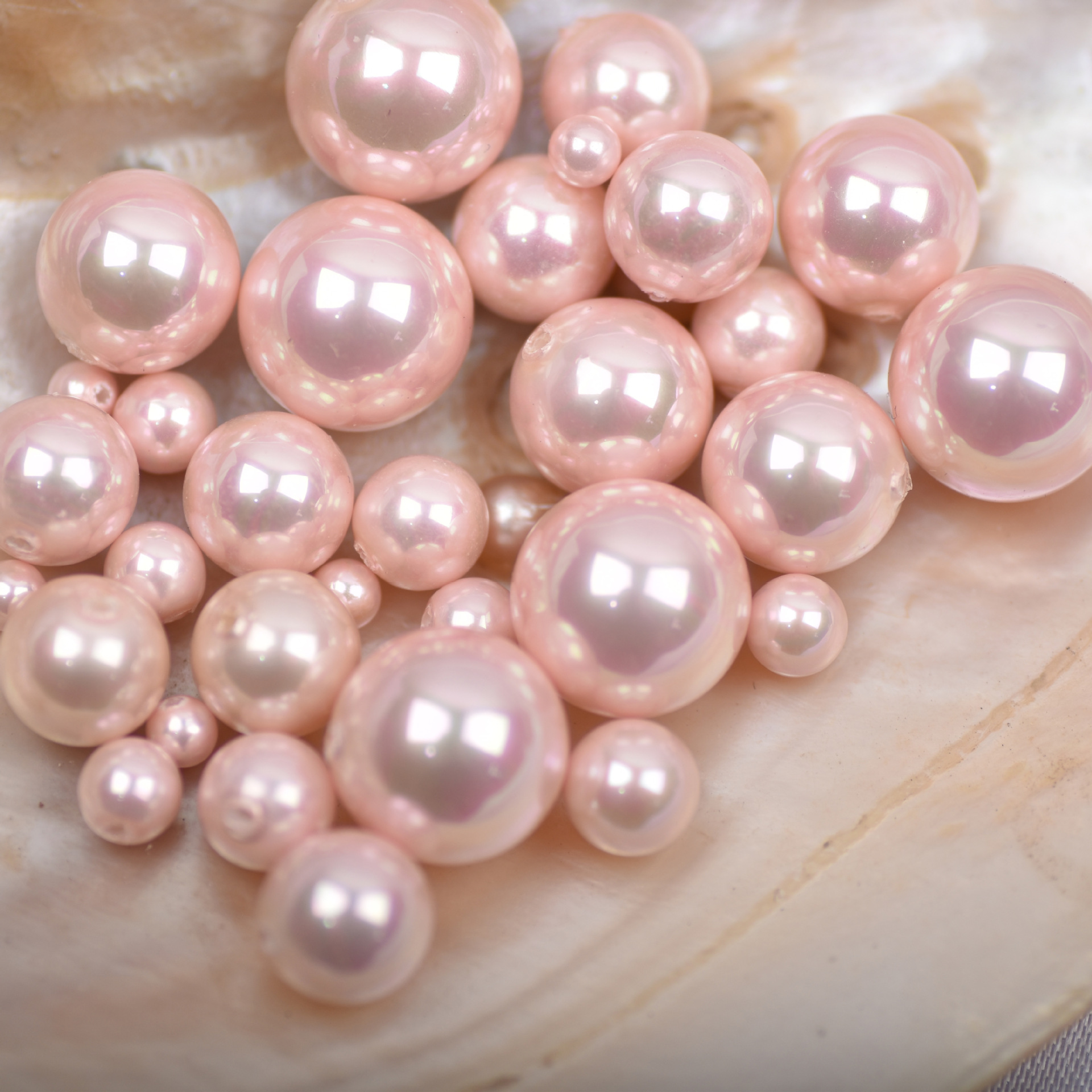 工厂批发 仿深海南洋贝珠散珠 diy手工饰品配件 半孔粉色仿贝壳珠