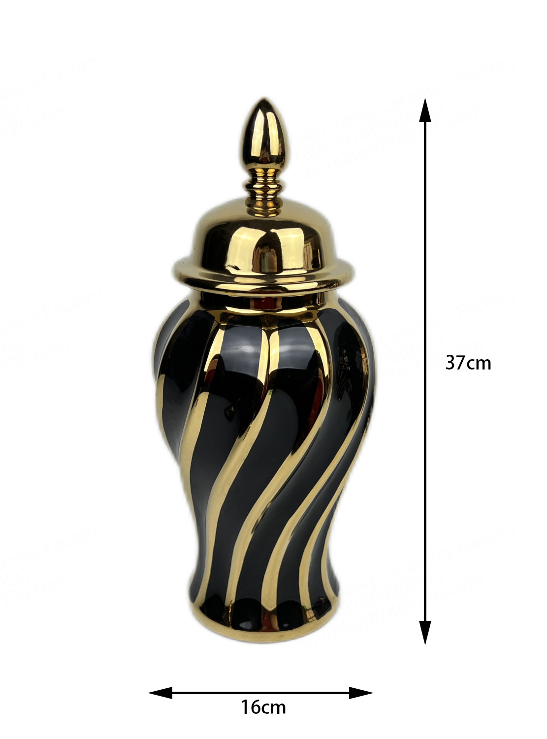 European-Style Ceramic Electroplating Spiral Pattern Temple Jar Decorative Ornaments Light Luxury Crafts Gold Sample Room Decoration Black and White