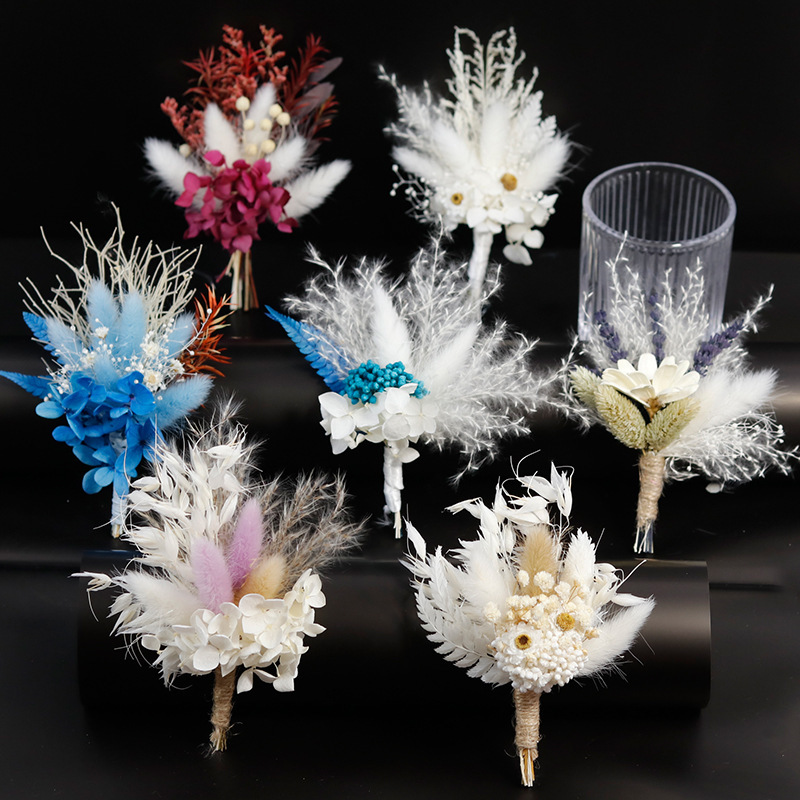 wedding corsage mini dried flower in stock wholesale artistic wedding groomsman and bridesmaid corsage real flower mini handle bundle